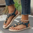 thumbnail image 5 of YgkuHd Women's Casual Flat Sandals Bohemian Style Thong Toe Intricate Floral Embroidery Woven Jute Sole Green,9.5, 5 of 9
