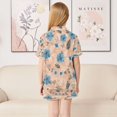 thumbnail image 4 of Silky Satin Kids' Pajama Set Breathable & Smooth Unisex Button-Down Pajamas Blue Flowers and Pink Leaves XX-Large, 4 of 8
