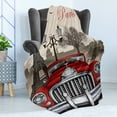 thumbnail image 4 of Retro Soft Flannel Fleece Throw Blanket, European Parisian City Scenery with Old Auto Mousque and Eiffel Silhouette Art, Cozy Plush for Indoor and Outdoor Use, 60" x 80", Red Cream Grey, by Ambesonne, 4 of 5