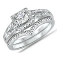 thumbnail image 2 of Womens Bridal Ring Set Princess Cut Sterling Silver CZ Wedding Band Engagement Ring Set 9, 2 of 5