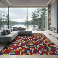 thumbnail image 2 of ODIKA 6'x9' Washable Area Rug Interlocking Minimalist Mosaic Red Yellow Blue Modern Art Inspired for Family Room, Living Mater Bedroom, Non-Slip, Easy Care, 2 of 7