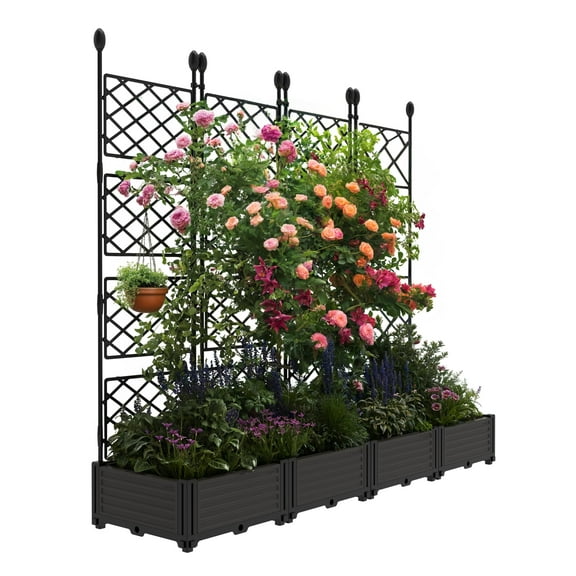 Raised Garden Bed, Outdoor Garden Planter with Trellis for Climbing Plants and Vines, Raised Bed Garden Planters with Reservoir and Drainage Hole for Patio, Balcony, Garden
