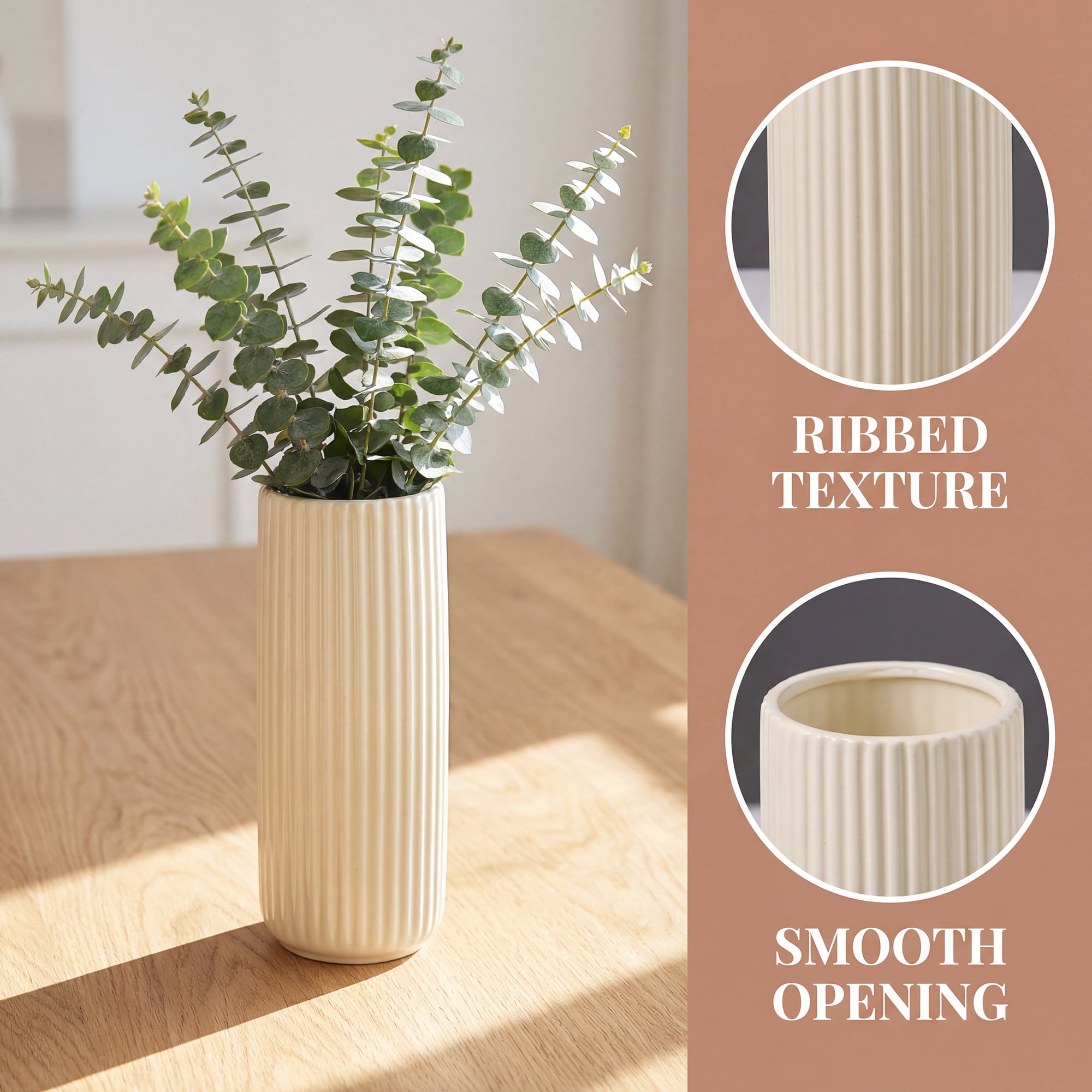 Unique Bargains Modern Cylinder Ceramic Flower Vase Cream Yellow 2.8"L x 2.8"W x 8.0"H
