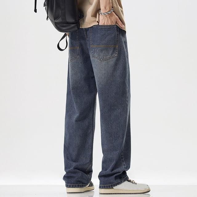 Pantalones vaqueros de longitud completa para hombre, de moda, de color sólido, cómodos, de temperamento, de mezclilla, de pierna recta, pantalones para hombre