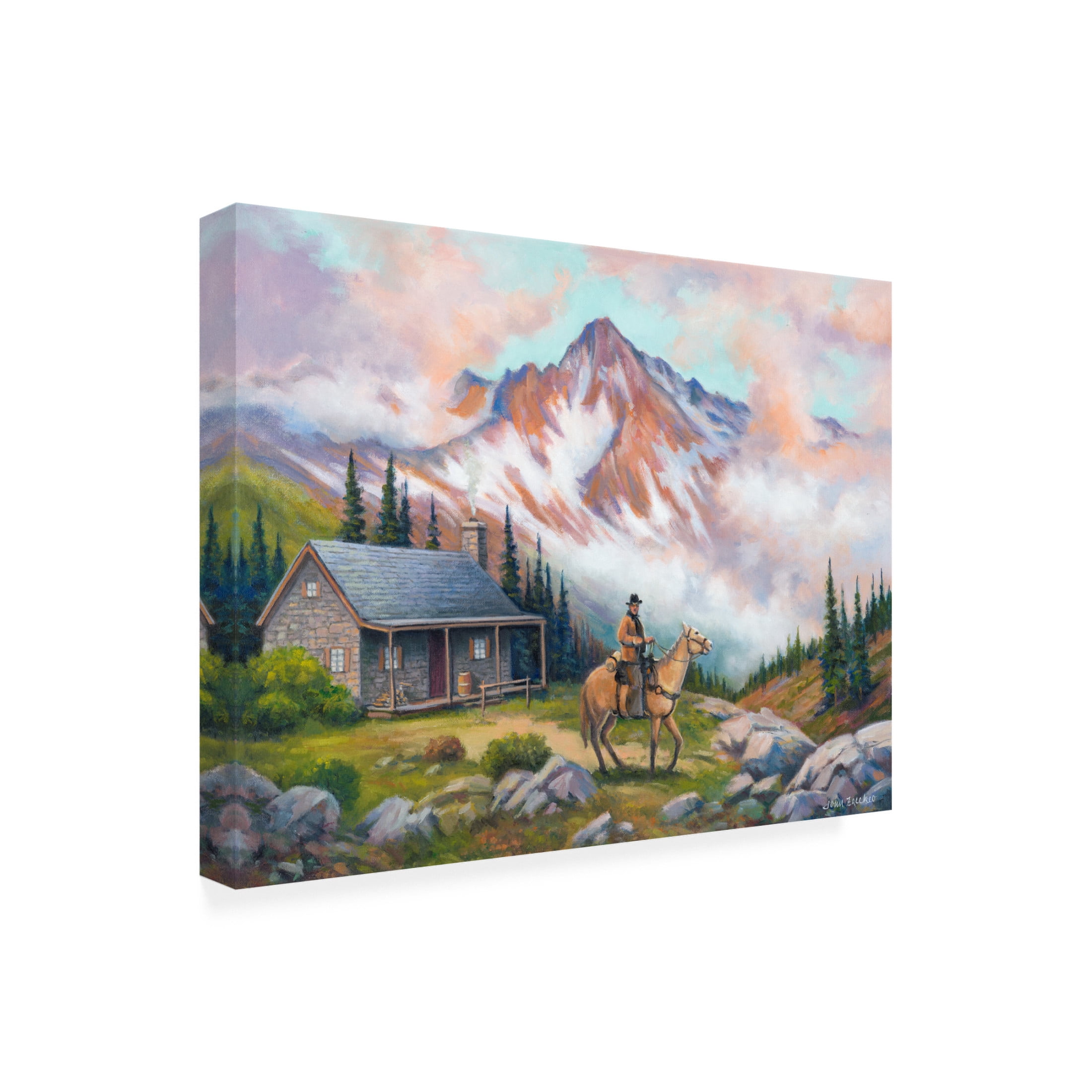 Canvas Wall Art - John Zaccheo 'Country Cabin' Wall Art for Living Room, Bedroom, or Office Décor by Trademark Fine Art - 47 x 35 Inches