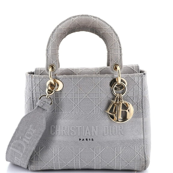 Pre-Owned Lady D-Lite Bag Cannage Embroidered Canvas Medium By Rebag