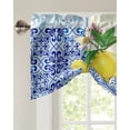 thumbnail image 2 of Blue And White Porcelain Texture Map Lemon Window Valance Curtain Kitchen Cafe Short Curtains Living Room Tie-Up Valance Curtain, 2 of 6