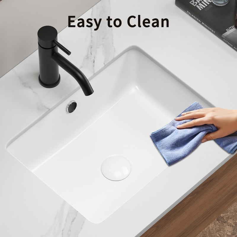 TICOZE Modern White 18 Inch Rectangle Porcelain Undermount Sink, Bathroom Sink Vanity Sink with Overflow, Vessel Sinks Style Basin Sink for Under Counter Installation