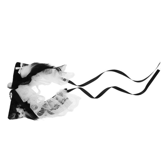 OUNONA Lightweight Black Cat Ear Headband with Lace and Plush Texture for Fashion and Cosplay