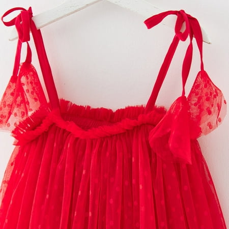 

kpoplk Baby Dresses Toddler Girls Sleeveless Dot Prints Tulle Princess Dress Dance Party Dresses Clothes Girls Dresses(Red)