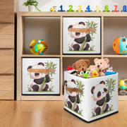 CURLYOOT Kawaii Panda Cube Storage Bin, 11 Inch Storage Cube Fabric Bin for Shelves, Foldable Clothes Organizer Baskets with Leather Handle for Closet Home