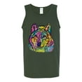 thumbnail image 5 of Colorful Majestic Neon Atric Wolf | Dean Russo Art Animal Lover Mens Sleeveless Top, Forest Green, 3XL, 5 of 5