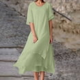 thumbnail image 2 of Vestido informal de manga corta y cuello redondo liso para mujer: doble capa con abertura, corte holgado, para el día a día, fiestas y ocasiones elegantes, 2 of 8