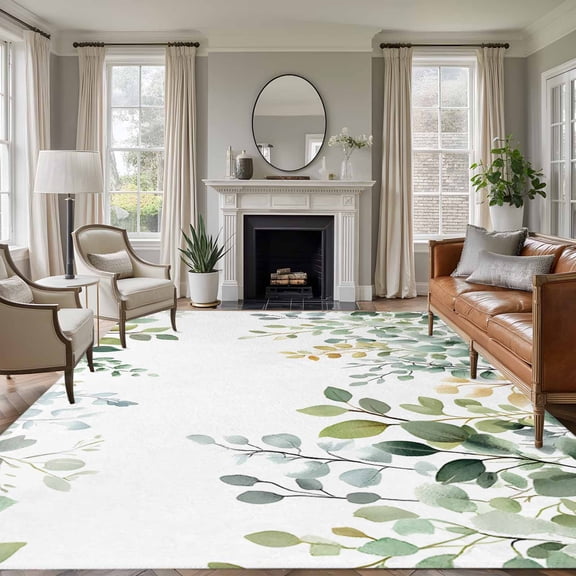 5'x8' Area Rugs, Eucalyptus Leaf Indoor Outdoor Area Rug for Living Room Bedroom, Sage Green Botanical Floral Spring Washable Bathroom Rugs Kitchen Floor Carpet Mats Home Decor Aesthetic