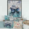 thumbnail image 2 of Designart 'Blue Fishing Boats Before A Storm Anchored' Nautical & Coastal Framed Canvas Wall Art Print, 2 of 5