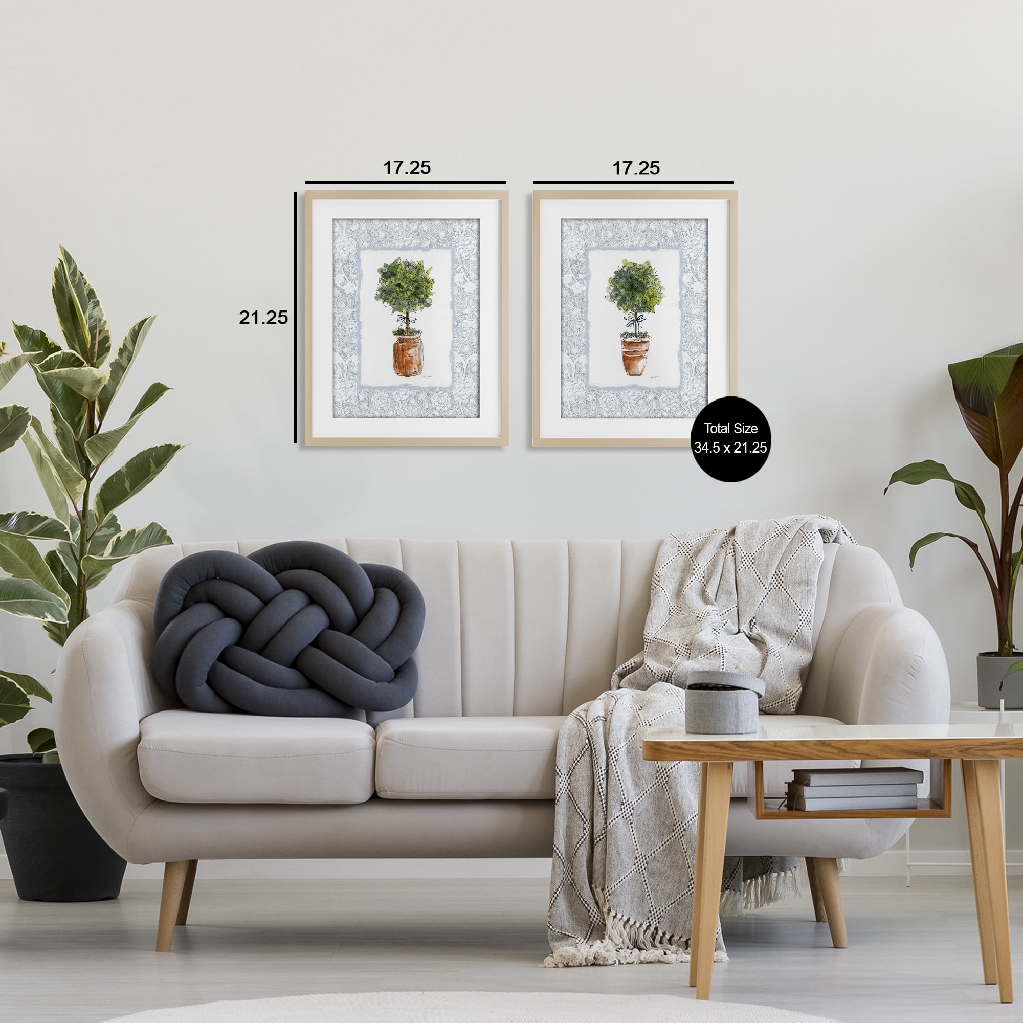 Stupell Industries Potted Topiary Plants 2 Piece Birch Framed Print Under Glass Set, design by Carol Robinson