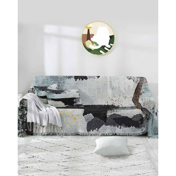 Abstract Black Sofa Covers for 3 Cushion Couch,Washable Sectional & L Shape Couch Covers for Dog/Cat/Kids,Contemporary Minimalist Street Graffiti Art Non Slip Sofa Slipcover Futon Cover 71x150