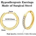 thumbnail image 4 of 316L Surgical Steel Huggie Hoop Earrings,Dainty Pave Cubic Zirconia Cartilage Tiny Earring for Sensitive Ears Hypoallergenic Lightweight for Women Men, 4 of 6