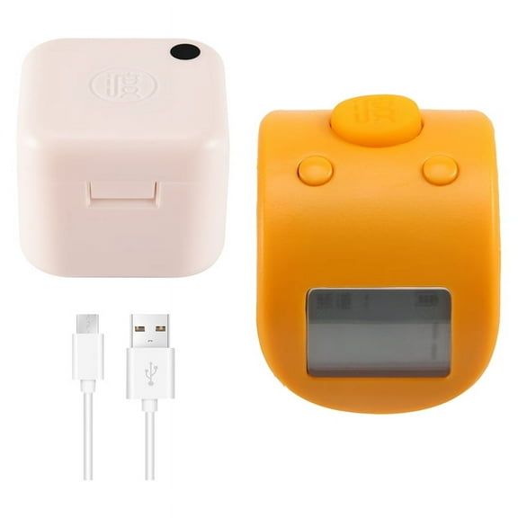 Mini Digital LCD Electronic Finger Ring Hand Tally Counter 6 Digit Rechargeable Counters Clicker-Yellow