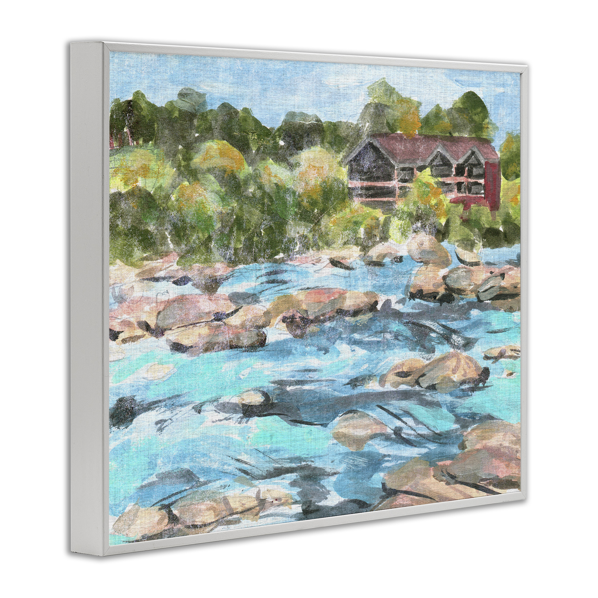 Stupell Industries Rocky River Landscape Landscape Painting White Framed Art Print Wall Art, 14 x 11