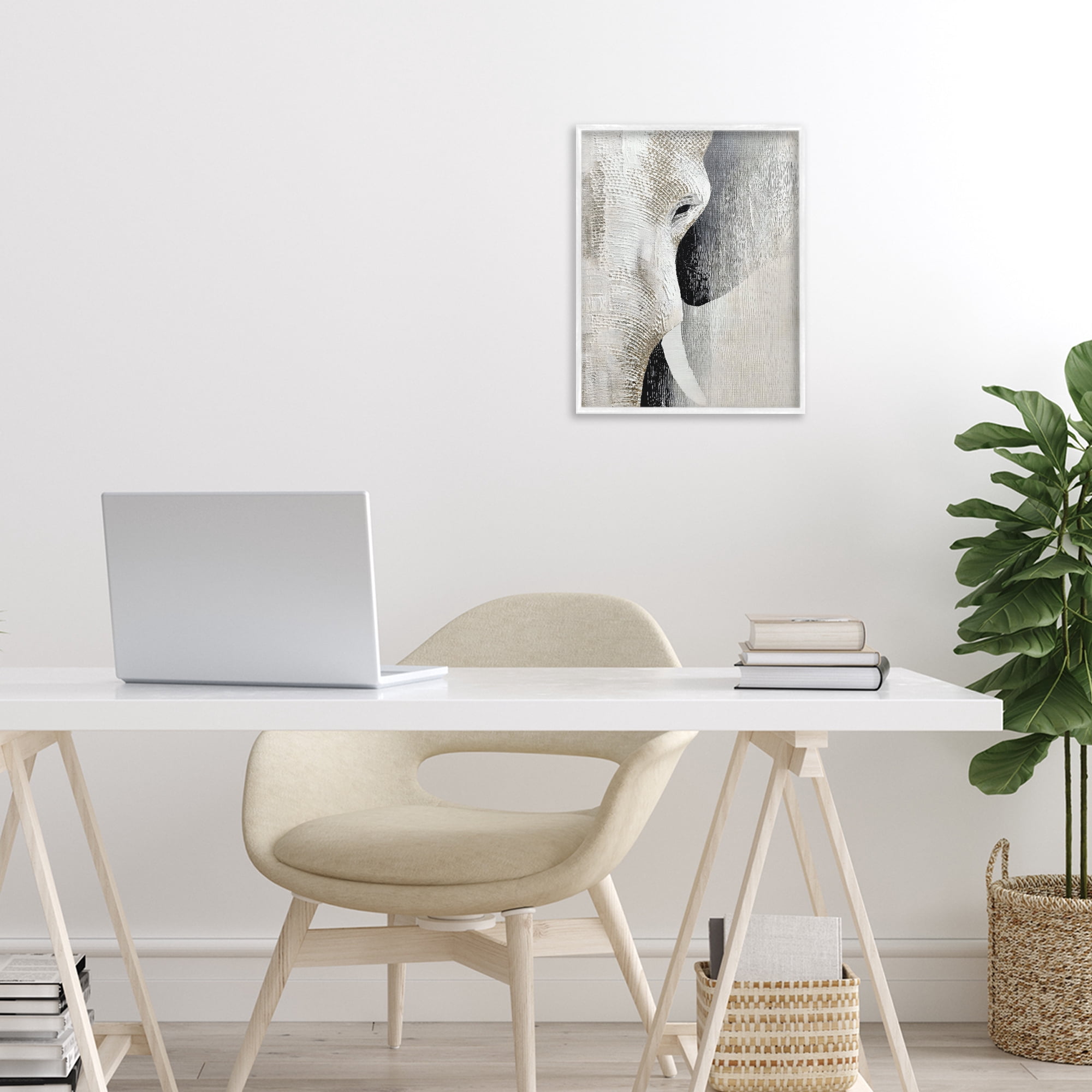 Stupell Industries Faux Textured Elephant White Framed Giclee Art, design by LSR Design Studio
