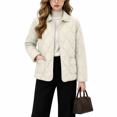 thumbnail image 7 of Yutgune Women's Winter Diamond Quilted Jacket Long Sleeve Button Lapel Collar Lightweight Padded Outerwear Coat, 7 of 7