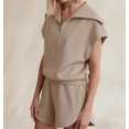 thumbnail image 5 of Women Two Piece Outfits Tracksuit Half Zip Lapel Cap Sleeve Sweatshirt High Waist Drawstring Shorts Set Sweatsuit, 5 of 5