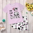 thumbnail image 2 of CAICJ98 Girls Toddler Summer Clothes 2T 3T 4T 5T Kids 2-12 Years Girls Short Sleeve Cow Print T-Shirt Tops Print Shorts Set 2Pcs Casual Toddler Outfits for Girls (Light Purple,3-4 Years）, 2 of 4