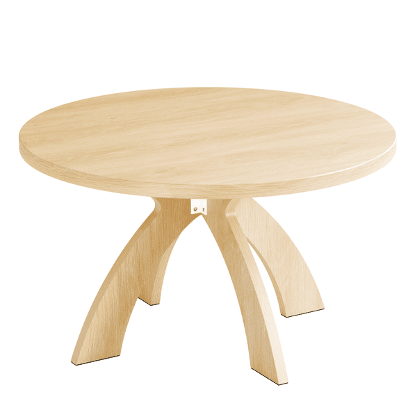 Round Coffee Table, 31.5 Inch Circular Center Table with Curved Cross Legs, Melamine Laminated MDF Minimalist Low Accent Table for Living Room, Apartment, Natural Wood Tone