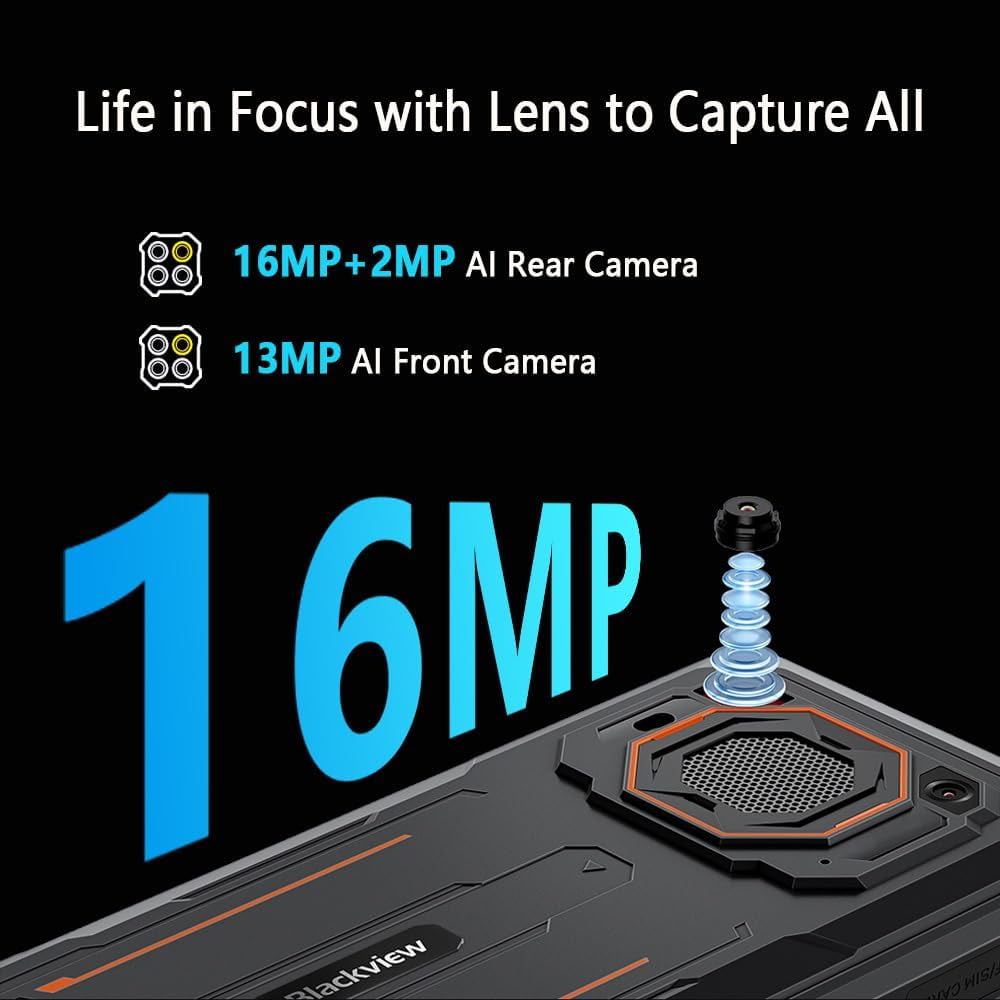 Blackview BV6200 Plus Unlocked Rugged Smartphone Android 15, 24GB RAM+256GB/2TB Rugged Phone, 98dB 3W Speaker,11000mAh,16MP AI Camera, 6.56'' 90Hz Display, IP68/69K Waterproof Smartphone,NFC/GPS,Blac