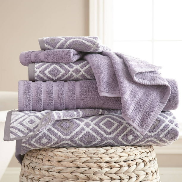 6 Piece Yarn Dyed Towel, Oxford, Gray Lavender