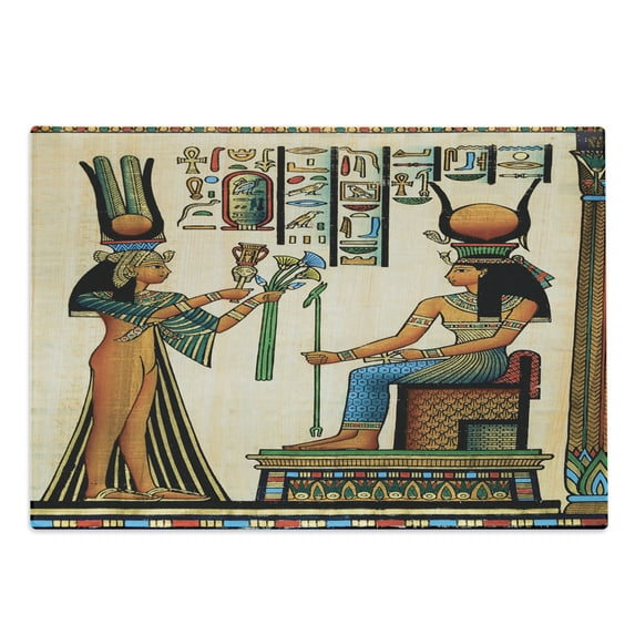 Egyptian Print Cutting Board, Old Papyrus Depicting Queen Nefertari Historical Empire Art, Decorative Tempered Glass Cutting and Serving Board, Large Size, Multicolor, by Ambesonne