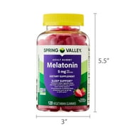 (3 pack) Spring Valley Non GMO Melatonin Sleep Support Dietary Supplement Gummies, Strawberry, 5 mg, 120 Count