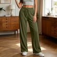 thumbnail image 2 of Women's Soft Fabric Straight Leg Pants with Pockets, Mid Elastic Waist Drawstring, Lightweight Comfortable, Casual Lounge Pants for Summer Beach Work, Womens Pants | UKHCCC,Army Green L, 2 of 7