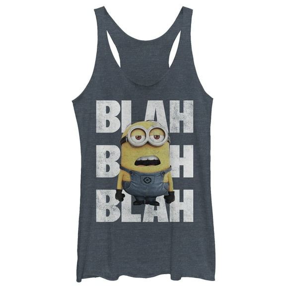 Women's Despicable Me Minion Blah Blah Racerback Tank Top Navy Blue Heather X Large