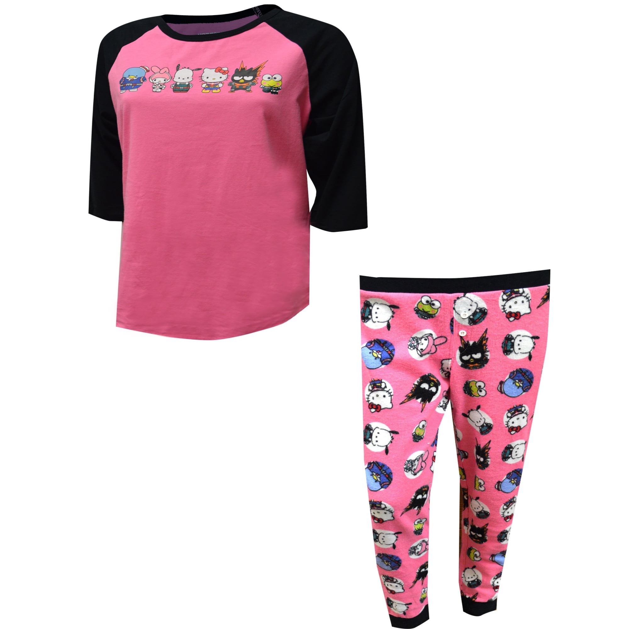BioWorld Merchandising Womens Hello Kitty and Friends Pink and Black Thermal Waffle Pajama Set X Large Walmart
