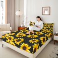thumbnail image 4 of jejeloiu Country Flower Sunflower Twin Sheet Sets,Rustic Plant Twin Fitted Sheet,Black Yellow Flat Sheet For Adults,Microfiber Bedroom Decor,3-Piece, 4 of 7