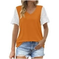 thumbnail image 2 of iHengLiXing Summer Tops for Womens Dressy Casual Fashion Woman Casual-Neck Vintage Solid Mesh Blouse Short Sleeve T-Shirt Summer Orange L, 2 of 7