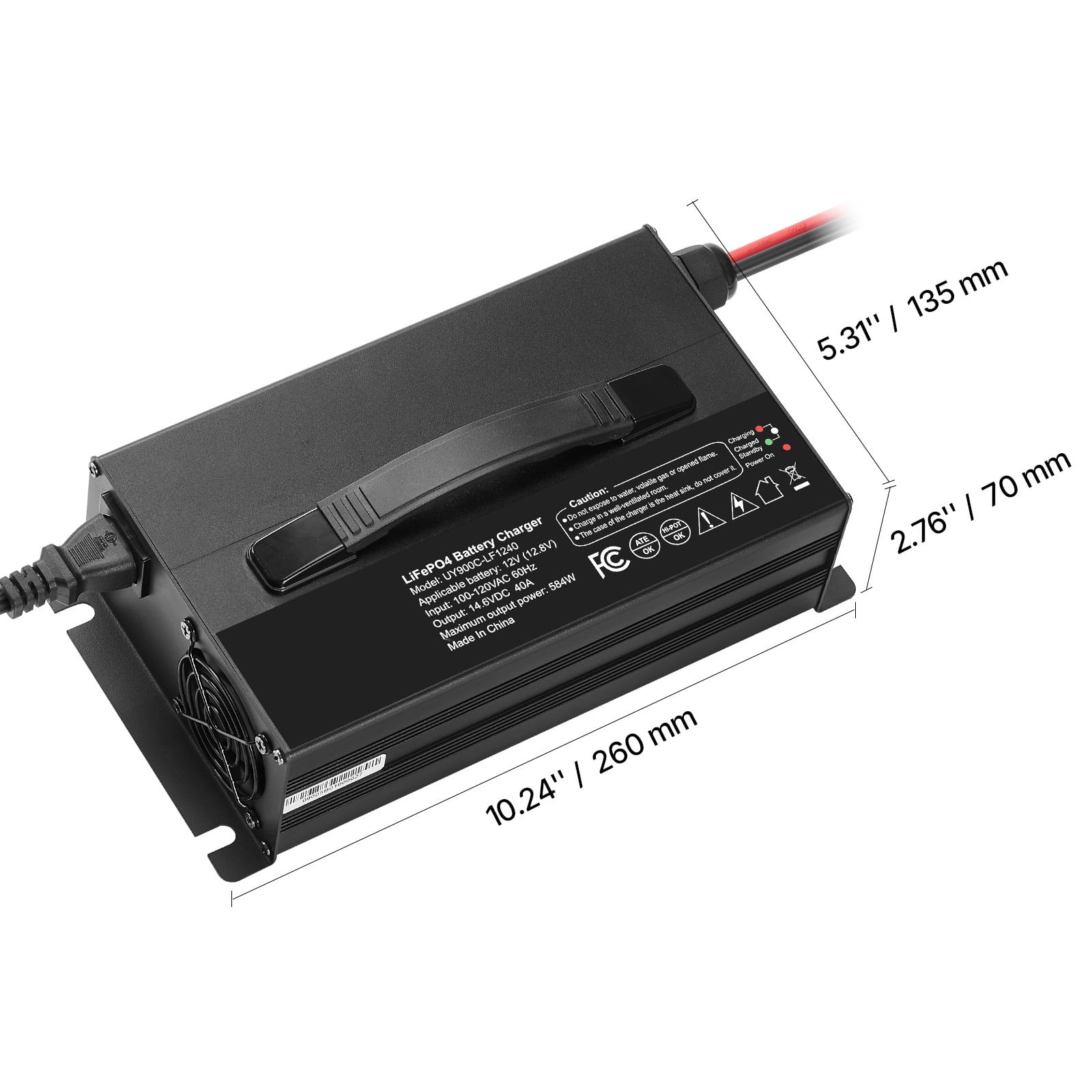 KFFKFF 12V 40A Lithium Battery Charger, 14.6V AC-DC LiFePO4 Smart Charger with Anderson Connector, LED Indicator, 0V Activation, Compatible with Lithium LiFePO4 Deep Cycle Batteries for Boats and RVs