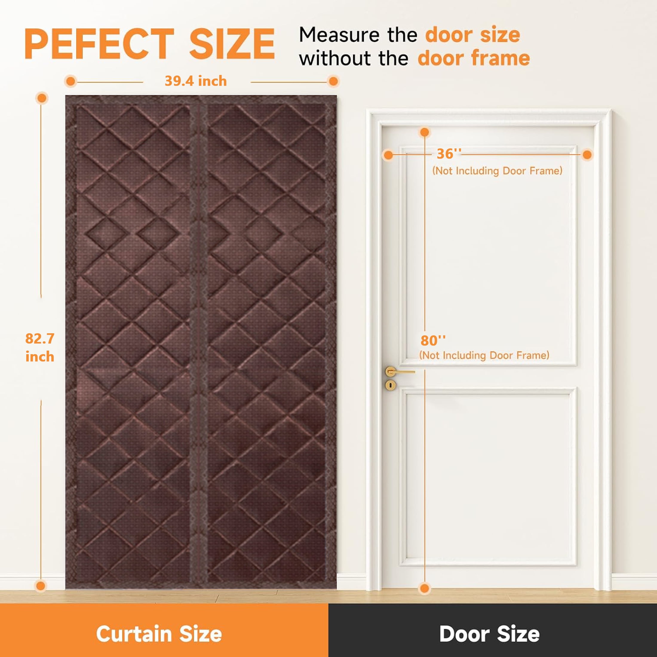 AuraLane Magnetic Thermal Insulated Door Curtain for 36"x80",Thickened Nylon Cotton for Exterior Doors and Storm Doors,Coffe