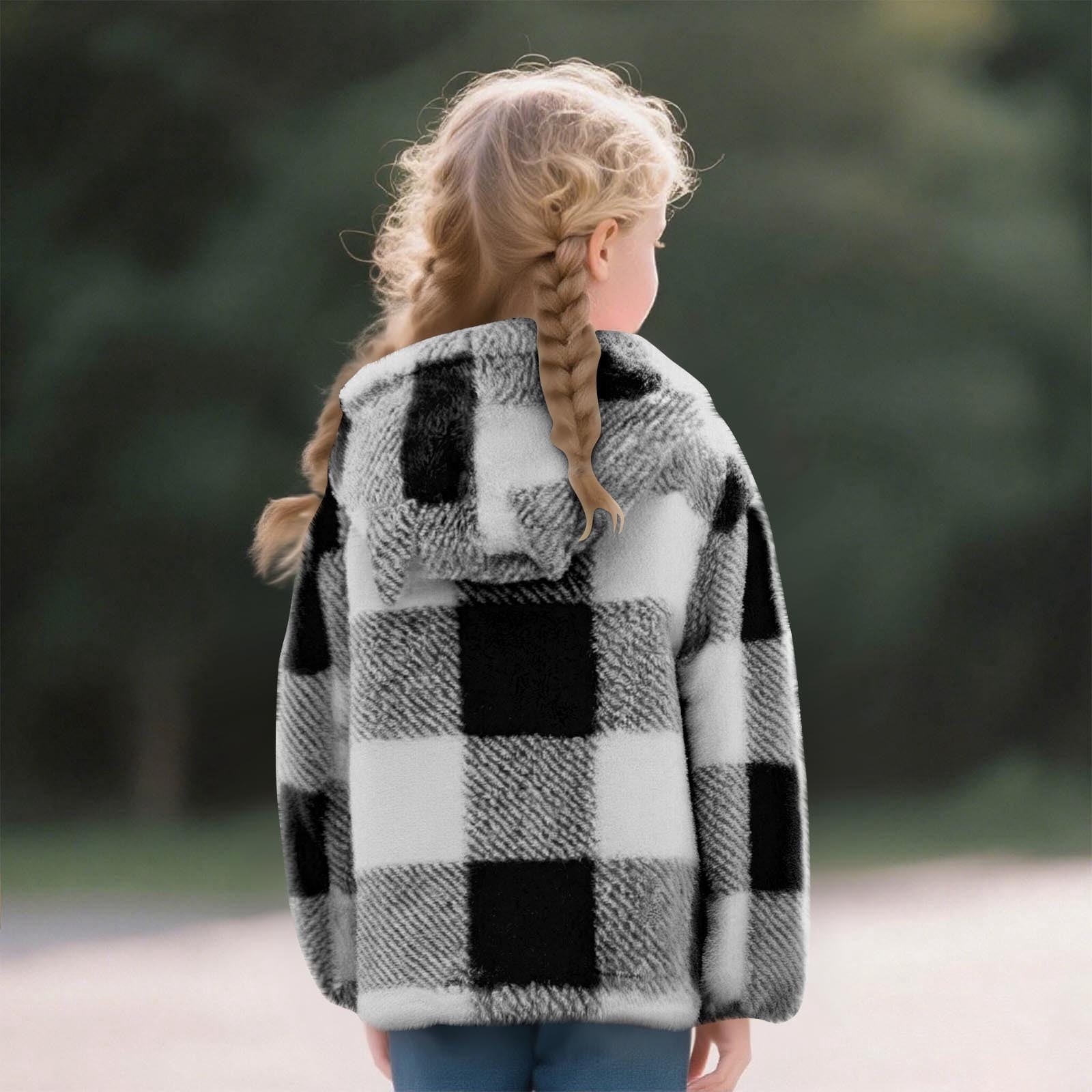 Xdegoge Girls Fleece Sherpa Jacket Plaid Fuzzy Zip Up Long Sleeve Hoodie Teen Thermal Loose Cozy Hooded Coats Tween 2025 Winter Thick Warm Outerwear With Pockets Age 8-14 Years