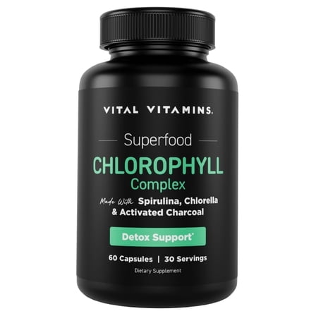 Vital Vitamins Chlorophyll Pills - Body Deodorizing Supplement - Made with Spirulina, Chlorella, Organic Parsley, Mint, & Activated Charcoal - Defeat Odor Naturally - for Women & Men - 60 Capsules