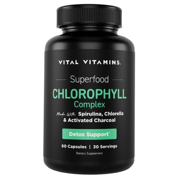 Vital Vitamins Chlorophyll Pills - Body Deodorizing Supplement - Made with Spirulina, Chlorella, Organic Parsley, Mint, & Activated Charcoal - Defeat Odor Naturally - for Women & Men - 60 Capsules