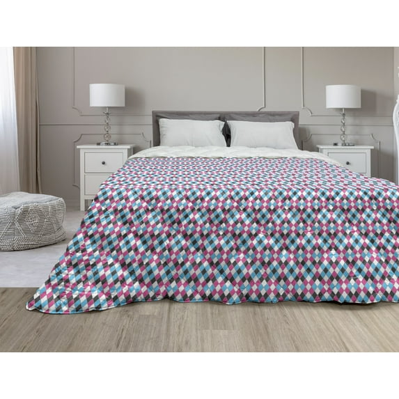 Oriental Down Alternative Comforter, Colorful Bubbles and Splashes Vintage Quatrefoil in Modern Influences Art Print, Microfiber Quilt for All Season, 5 Sizes, Multicolor, by Ambesonne