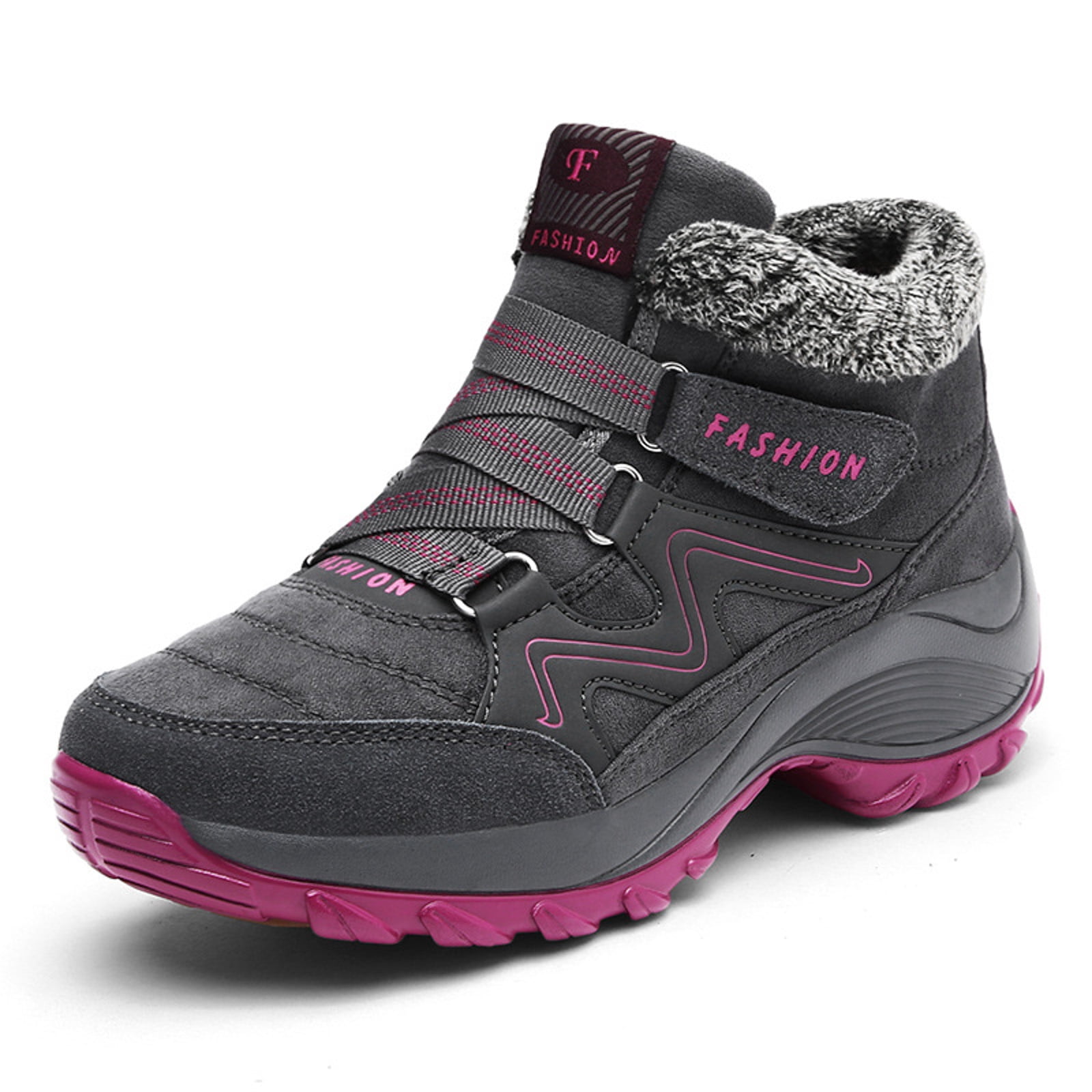 CAICJ98 Women’s Winter Boots Warm Lined Ankle Shoes Water Resistant Hiking Booties Non Slip Sole Winter Boots Women (Grey,Size 7.5)