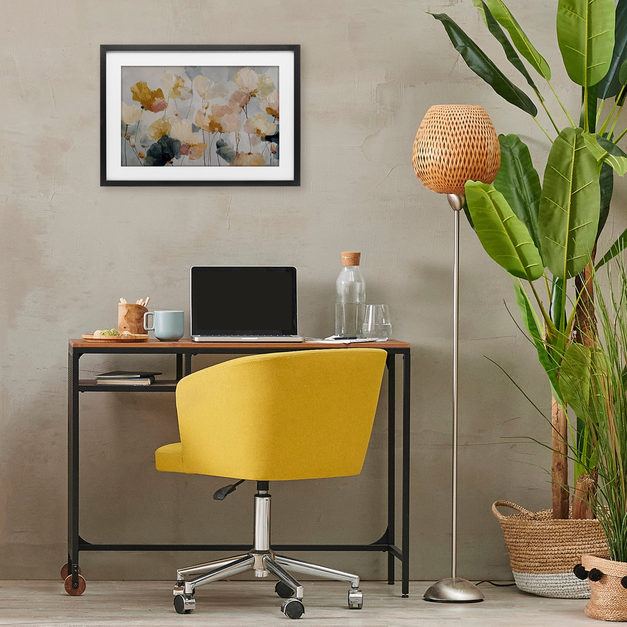 Stupell Industries Abstract Brushed Petals Black Framed Print Under Glass, design by Jacky Ngan