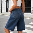 thumbnail image 3 of Women's Wide Leg Denim Bermuda Shorts – Comfortable Straight Fit Jeans in Sizes S-XXXL, Versatile Summer Casual Bottoms for Vacation Daily Wear, 3 of 5