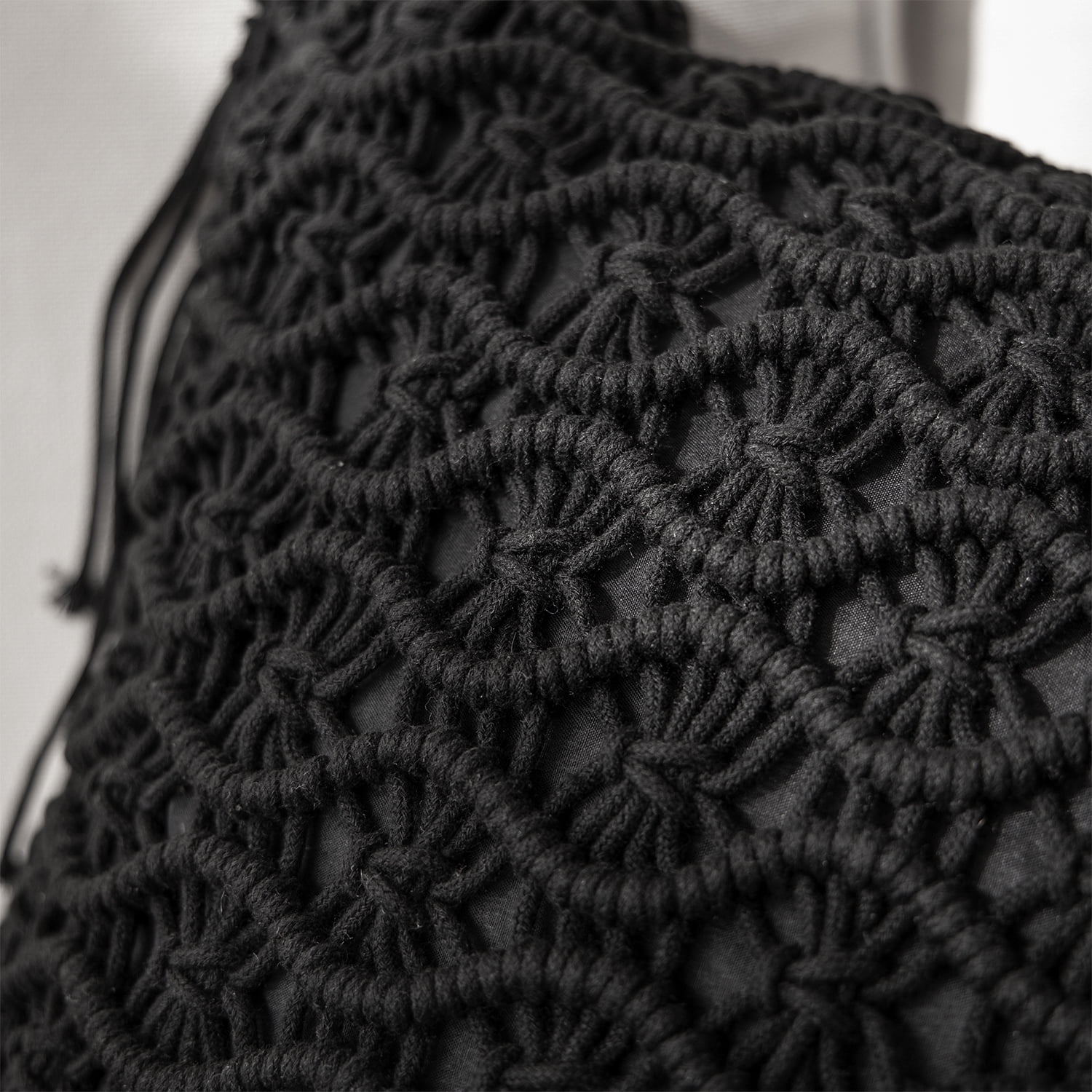 Phantoscope 100% Cotton Handmade Crochet Woven Boho with Tassels Series Decorative Throw Pillow, 18" x 18" Square, Black, 1 Pack