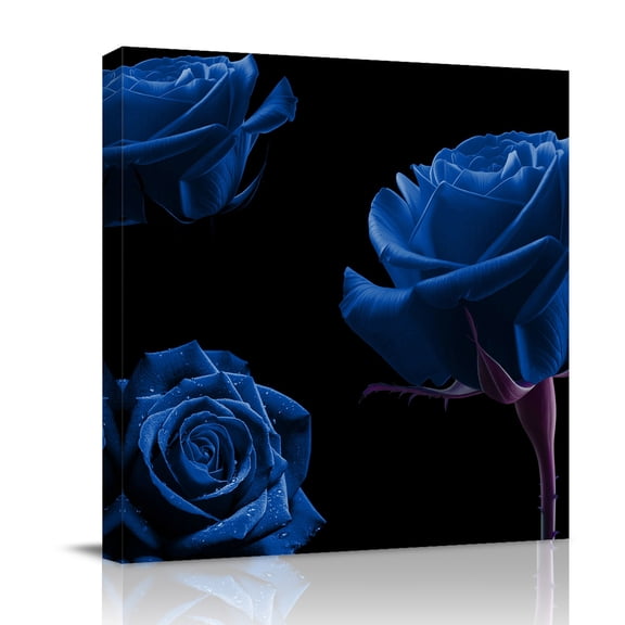 Canvas Wall Art, Blue Rose Framed Canvas Prints for Bathroom Kitchen, Vintage Abstract Garden Flower Floral Black Gallery Wrapped Wall Decor for Home Office, Gifts, 10"x10" Ship Next Day