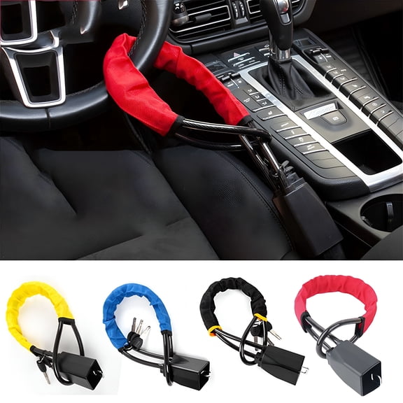 MELIVO Car Steering Wheel Lock with Seat Belt Buckle Sturdy Anti Theft Prevention Device Heavy Duty Universal Vehicle Steering Security Lock Easy Install Car Wheel Lock